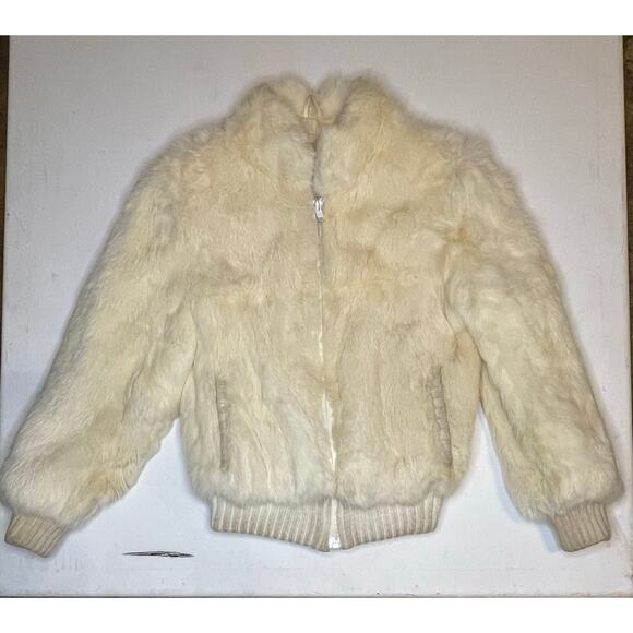 VTG Caravelle Designer Fine Fur Fashions Jacket Girls Sz 8 Ivory Bomber Coat - Picture 4 of 9